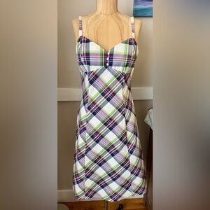 New York & Company White, Blue, & Pink Plaid Women's Summer Dress, Size 8 (NEW)